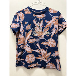 Women's Adidas Navy Orange Floral Short Sleeve Tee S